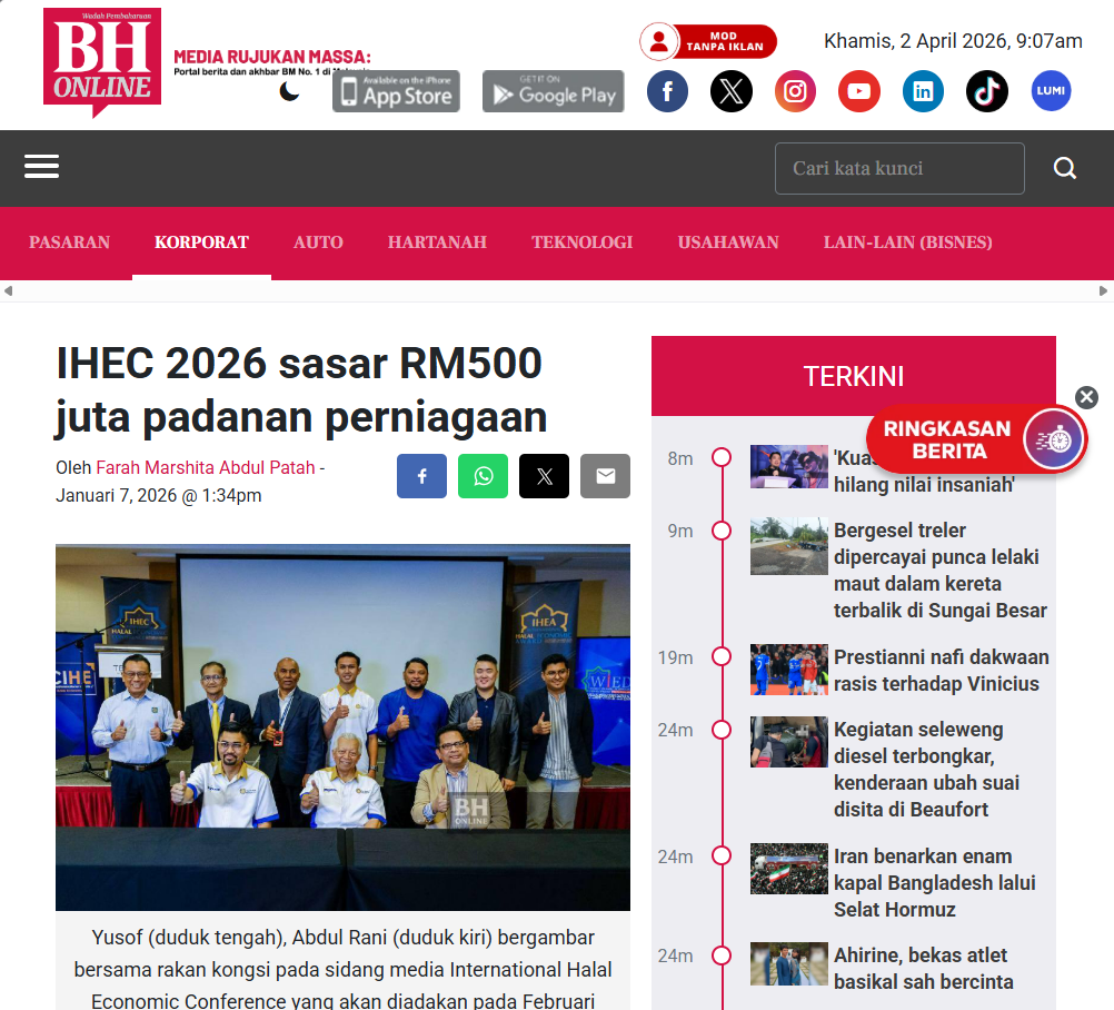 Bisnes & Korporat: IHEC 2026 Sasar RM500 Juta Padanan Perniagaan